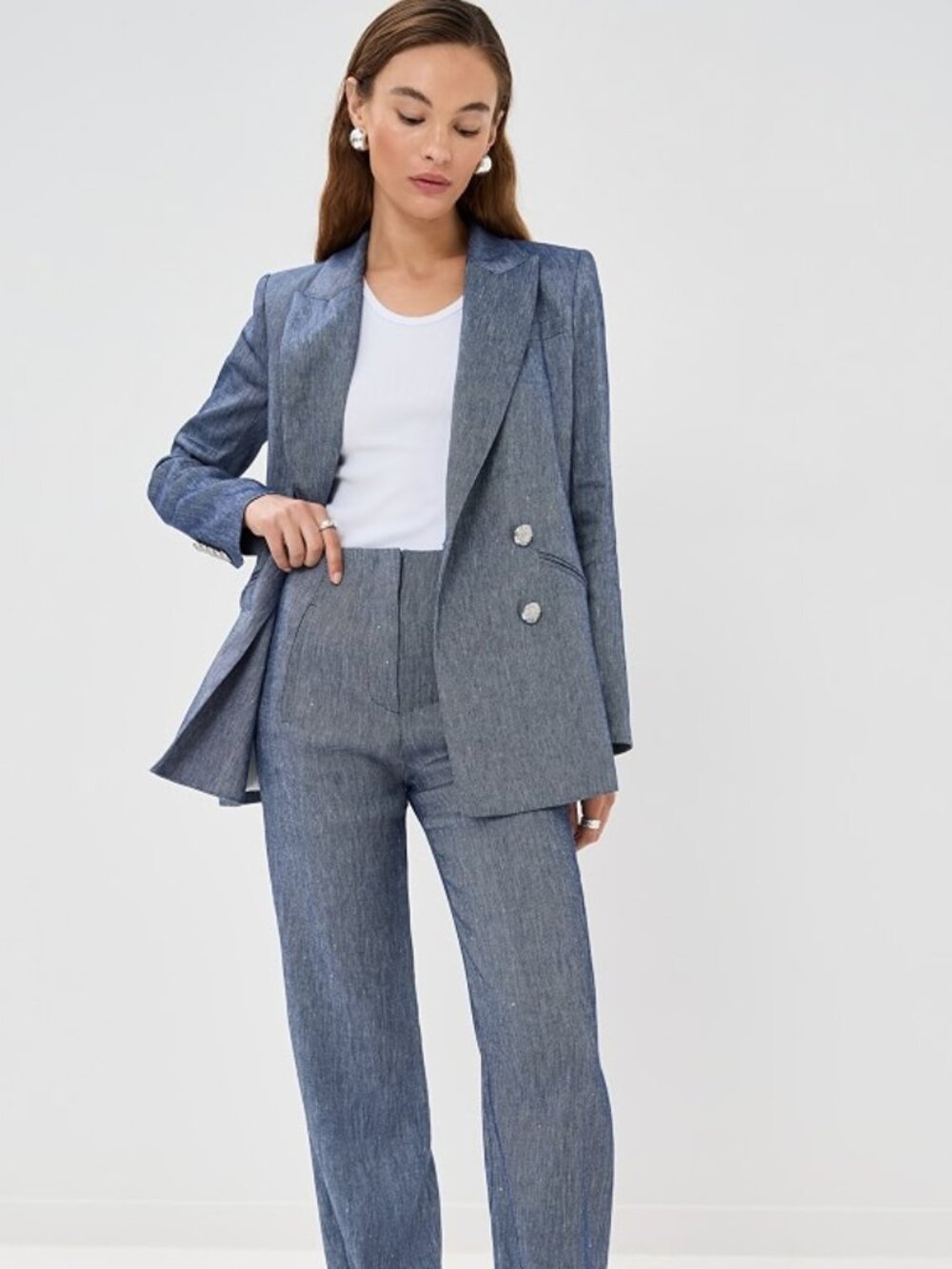 Veronica Beard Linen Blue Melange Suit Jude Pants Dale Dickey Jacket sz 14 NEW